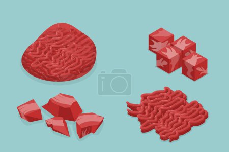 Illustration for 3D Isometric Flat Vector Set of Stuffing Meat Products, Fresh Meat Cuts - Royalty Free Image
