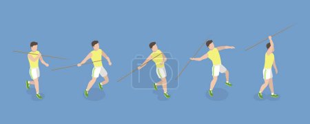 Illustration for 3D Isometric Flat Vector Set of a Character Javeling Throwing, Sports Activity - Royalty Free Image
