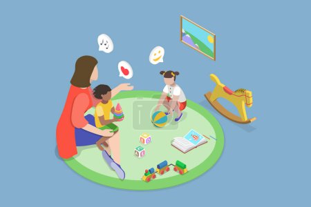 Illustration for 3D Isometric Flat Vector Illustration of Family Nanny, Babysitting and Daycare - Royalty Free Image