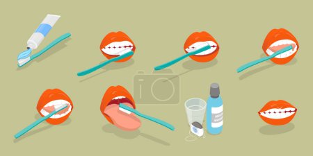 Illustration for 3D Isometric Flat Vector Illustration of Teeth Cleaning , Oral Hygiene - Royalty Free Image