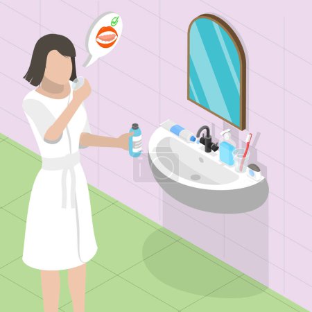 Illustration for 3D Isometric Flat Vector Illustration of Mouthwash, Daily Oral Hygiene Routine - Royalty Free Image