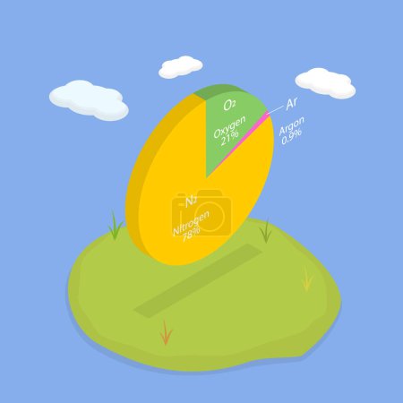 Illustration for 3D Isometric Flat Vector Illustration of Dry Air Components, Pie Chart - Royalty Free Image