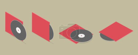 Ilustración de Conjunto de vectores planos isométricos 3D de placas de vinilo, disco de música - Imagen libre de derechos