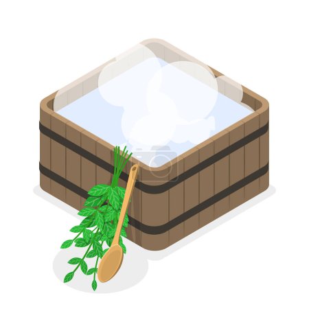 Ilustración de Ilustración plana isométrica 3D del vector de la sauna y del SPA, actividad para el bienestar y la recreación. Punto 3 - Imagen libre de derechos