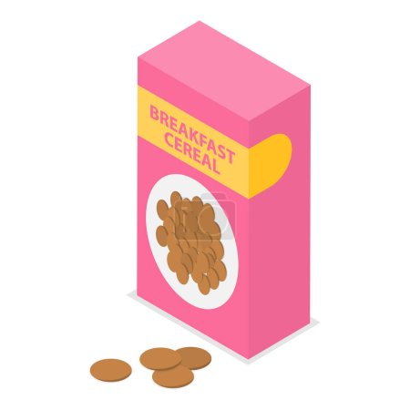 Illustration for 3D Isometric Flat Vector Set of Breakfast Cereals, Corn Flakes or Porridge Oatmeal. Item 3 - Royalty Free Image
