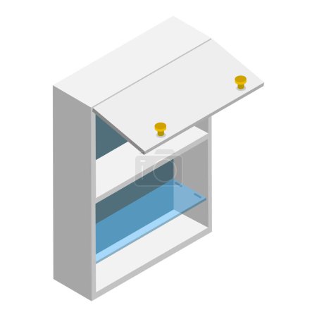 Ilustración de Conjunto de vectores planos isométricos 3D de gabinetes de cocina, almacenes y estantes de madera vacíos. Punto 4. - Imagen libre de derechos