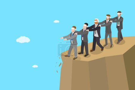 Illustration for 3D Isometric Flat Vector Illustration of Blind Leading, Stupid Incompetence Leader - Royalty Free Image
