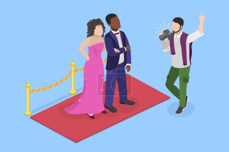 Illustration for 3D Isometric Flat Vector Illustration of Professional Photographer, Famous People Event - Royalty Free Image
