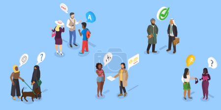 Illustration for 3D Isometric Flat Vector Illustration of Language Knowledge Skills And Racial Respect , Multiethnic Student Community - Royalty Free Image