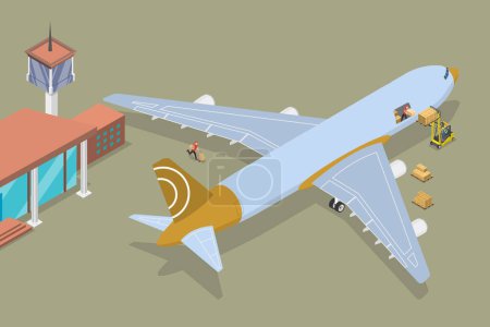 Illustration for 3D Isometric Flat Vector Illustration of Cargo Aircraft, Global Logistic and Transportation - Royalty Free Image