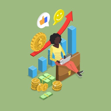 Illustration for 3D Isometric Flat Vector Illustration of Royalty From Investments, Financial Wealth - Royalty Free Image