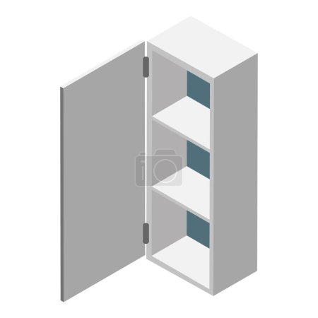 Ilustración de Conjunto de vectores planos isométricos 3D de gabinetes de cocina, almacenes y estantes de madera vacíos. Punto 8 - Imagen libre de derechos