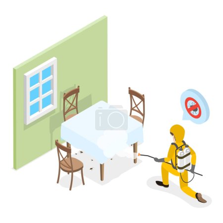 3D Isometric Flat Vector Illustration of Pest Control Service, Home Hygiene Disinfection. Item 3