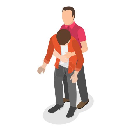 Illustration for 3D Isometric Flat Vector Illustration of First Aid Procedure For Choking, Heimlich Maneuver. Item 1 - Royalty Free Image
