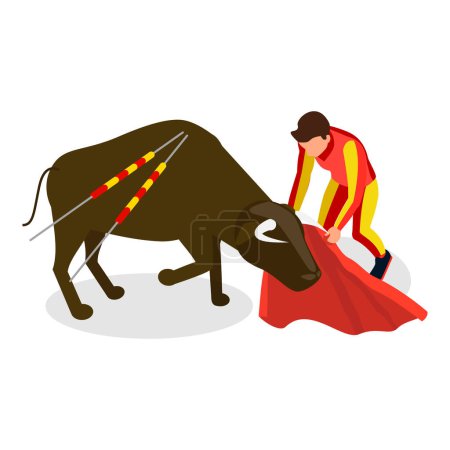 Illustration for 3D Isometric Flat Vector Set of Corrida Elements, Public Traditional Performance in Spain. Item 2 - Royalty Free Image
