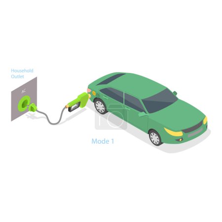 Illustration for 3D Isometric Flat Vector Illustration of Electric Car Charging Modes, Different Plugs. Item 4 - Royalty Free Image