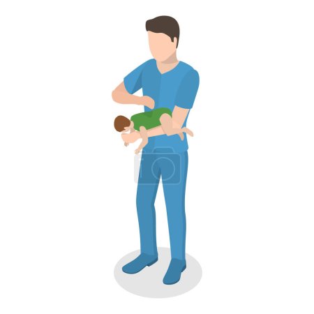 3D Isometric Flat Vector Illustration of First Aid Procedure For Choking, Heimlich Maneuver. Item 4