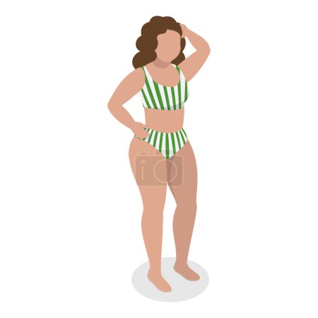 Ilustración de Conjunto de vectores planos isométricos 3D de chicas de estilo de talla grande, mujeres bastante gordas con figuras curvas. Punto 6 - Imagen libre de derechos