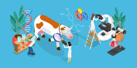 Illustration for 3D Isometric Flat Vector Illustration of Genetically Modified Animals, Gene Technology, Bioengineering - Royalty Free Image
