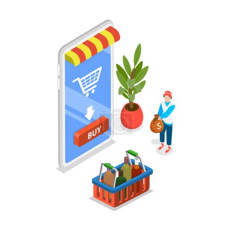 Illustration for 3D Isometric Flat Vector Illustration of Retail Business, Sale Goods and Services to Consumers. Item 1 - Royalty Free Image