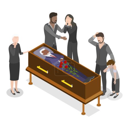 Téléchargez les illustrations : Ensemble vectoriel plat 3D isométrique de cimetière et de deuil, d'adoration et de religion. Point 4 - en licence libre de droit