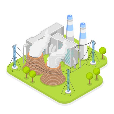 3D Isometric Flat Vector Set of Industrial Manufacturing Facilities, Factories and Plants. Item 3