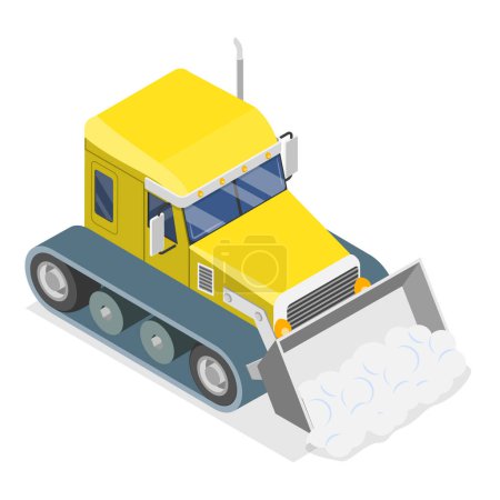 Téléchargez les illustrations : Ensemble vectoriel plat isométrique 3D de différentes chasse-neige, véhicules de déneigement. Point 4 - en licence libre de droit