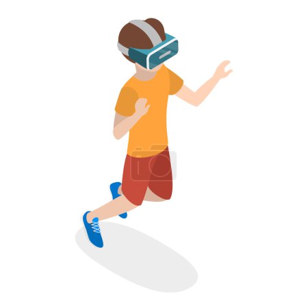Illustration for 3D Isometric Flat Vector Illustration of Kids In Virtual Reality , Happy Teenagers Gamers with VR Glasses. Item 1 - Royalty Free Image