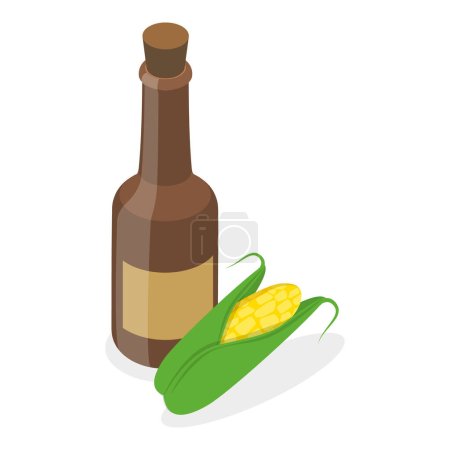 3D Isometric Flat Vector Set of Oil Bottles, Organic Healthy Product. Item 3