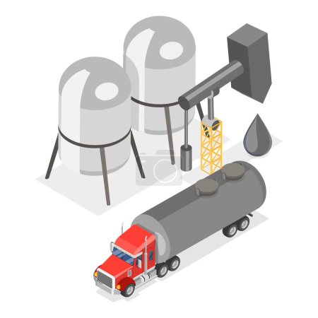 Téléchargez les illustrations : Illustration 3D vectorielle plane isométrique de raffinerie de pétrole, infrastructure d'usine pétrochimique. Point 1 - en licence libre de droit
