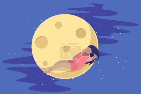 3D Isometric Flat Vector Illustration of Calm Dreaming, Young Woman Sleeping