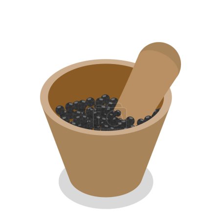 Illustration for 3D Isometric Flat Vector Set of Black Pepper , Herbal Seasoning for Cooking. Item 3 - Royalty Free Image