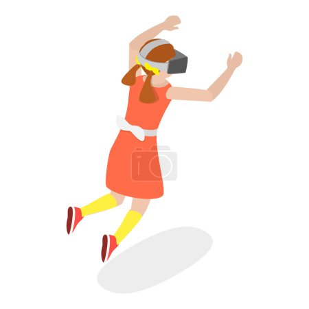 Illustration for 3D Isometric Flat Vector Illustration of Kids In Virtual Reality , Happy Teenagers Gamers with VR Glasses. Item 3 - Royalty Free Image