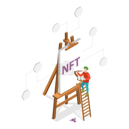Illustration for 3D Isometric Flat Vector Illustration of NFT, Non-fungible Token. Item 2 - Royalty Free Image