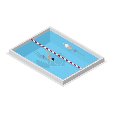 Téléchargez les illustrations : 3D Isometric Flat Vector Ensemble de nageurs en piscine, activités nautiques. Point 3 - en licence libre de droit