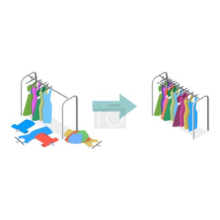 3D Isometric Flat Vector Illustration von Decluttering, Cleaning Unused Items. Punkt 1