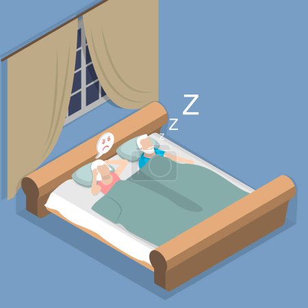 3D Isometric Flat Vector Illustration of Snore At Night Sleep, Respiratory Problem Symptoms