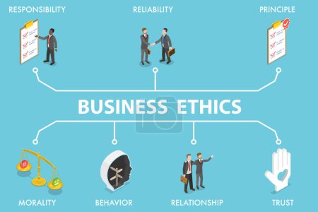 Illustration for 3D Isometric Flat Vector Illustration of Business Ethics, Core Ethics, Moral and Goals - Royalty Free Image
