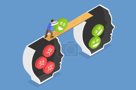 Illustration for 3D Isometric Flat Vector Illustration of Persuasion, Positive Thinking, Good or Bad Attitude - Royalty Free Image