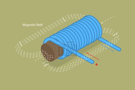 Illustration for 3D Isometric Flat Vector Illustration of Magnetic Field, Faradays Law of Induction - Royalty Free Image