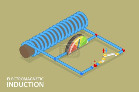 Ilustración de Ilustración plana isométrica 3D de la inducción electromagnética, campo magnético de un solenoide - Imagen libre de derechos