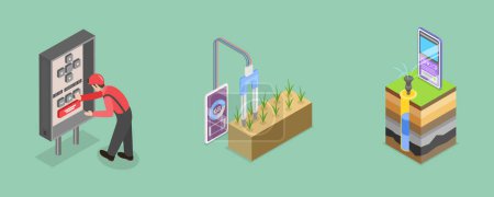 Illustration for 3D Isometric Flat Vector Illustration of Irrigation System Components, Soil Moisture Control - Royalty Free Image
