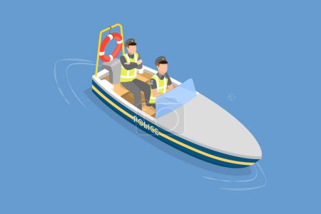 Illustration for 3D Isometric Flat Vector Illustration of Water Police, Coast Guard Ship - Royalty Free Image