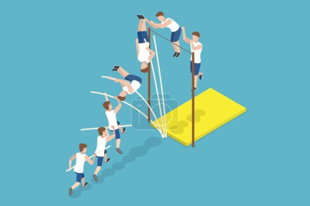 3D Isometric Flat Vector Illustration of Jumping With Pole, Athlete Doing High Jump
