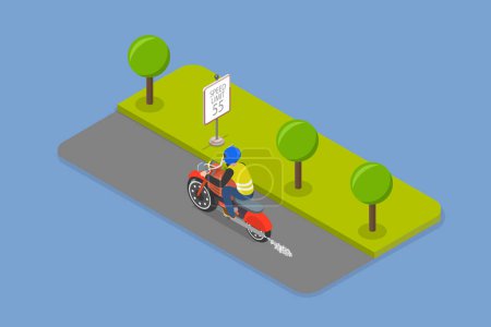 3D Isometric Flat Vector Illustration of Safe Moto Riding Tips, Driving Safety Rules