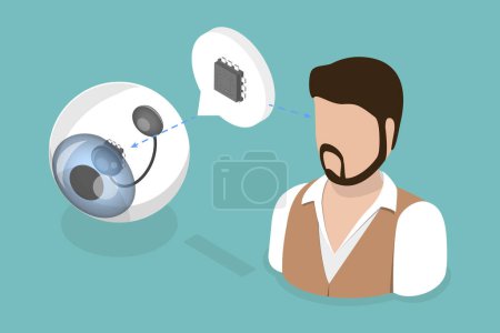 Illustration for 3D Isometric Flat Vector Illustration of Microchip Implant, Bionic Eye - Royalty Free Image