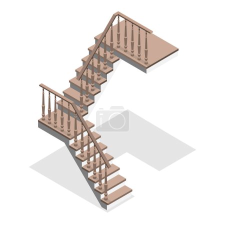 Vector plano isométrico 3D Conjunto de escaleras, escaleras de metal o madera. Partida 1
