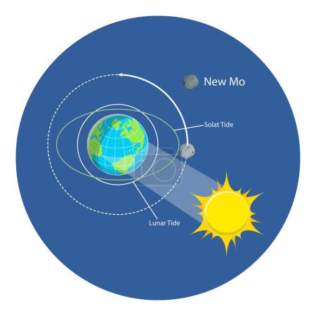3D Isometric Flat Vector Illustration of Lunar And Solar Tides, Astronomy and Geography Science. Point 3