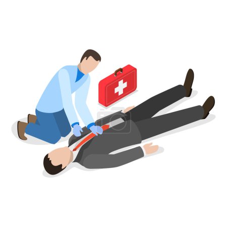 Téléchargez les illustrations : 3D Isometric Flat Vector Illustration of Urgence Care, Paramedics. Point 3 - en licence libre de droit