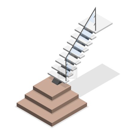 Vector plano isométrico 3D Conjunto de escaleras, escaleras de metal o madera. Partida 2